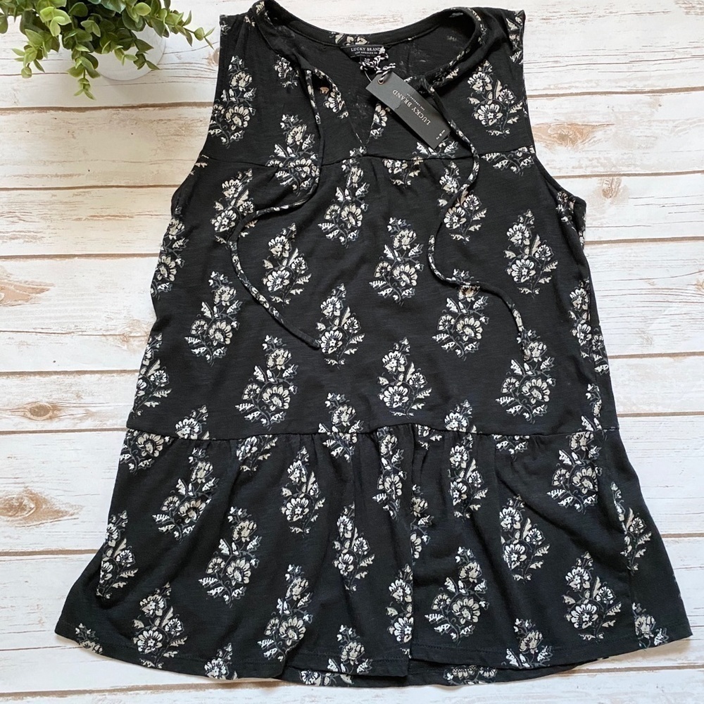 Lucky Brand Black & White Ruffle Tunic
